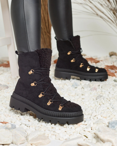 Royalfashion Černé dámské zateplené traperky s ovčí kůží Lery Walk