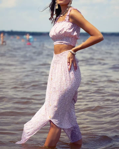 Royalfashion Dámský květinový růžový komplet