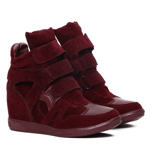 Burgundowe sneakersy na koturnie Jana- Obuwie