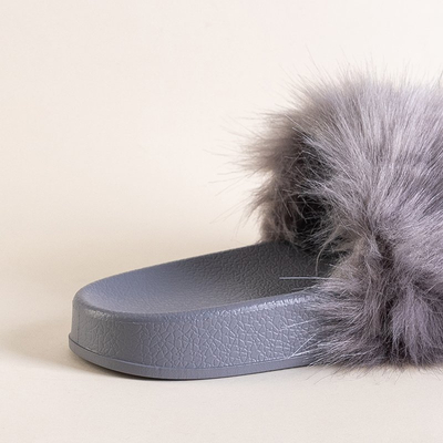 Šedé dámské pantofle s kožešinou Danita - Obuv
