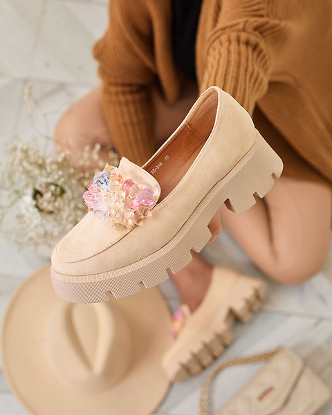 Royalfashion Béžové dámské mokasíny s barevnými krystaly Crystal Glam