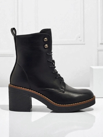 Černé Dámské Kožené Kotníkové Boty 'Aurelia' na Stabilním Sloupku 7,5 cm