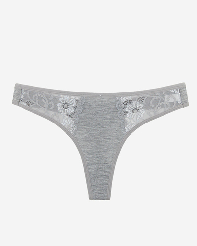 Šedá bavlněná dámská tanga s ozdobnou krajkou - Spodní prádlo