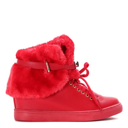Czerwone sneakersy z futerkiem LU BOO - Obuwie