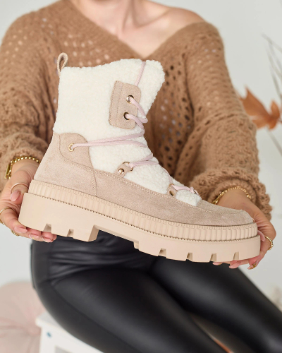 Royalfashion Světle hnědé dámské traperské boty s ovčí kůží Getatsa