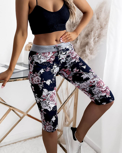 Květinové 3/4 dámské kraťasy v tmavě modré a korálové barvě PLUS SIZE - Oblečení