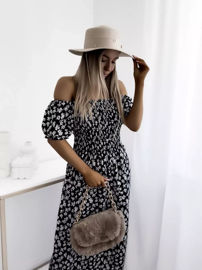 Чорна жіноча максі-сукня з квітковим візерунком - Одяг