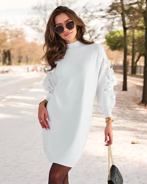 Жіноче плаття-светрок міні Royalfashion з оздобленими рукавами