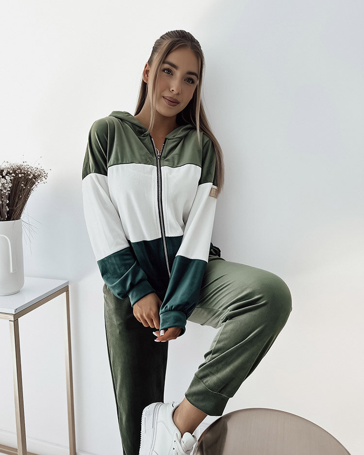 Royalfashion Dámská pruhovaná mikinová souprava v tmavě zelené barvě