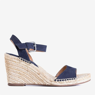 Темно-сині жіночі босоніжки на танкетці Bieruma