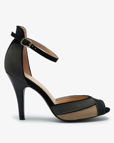 Жіночі босоніжки на шпильці чорно-сірого кольору Fiesla- Footwear