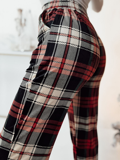 Royalfashion Червоні жіночі велюрові брюки в клітинку