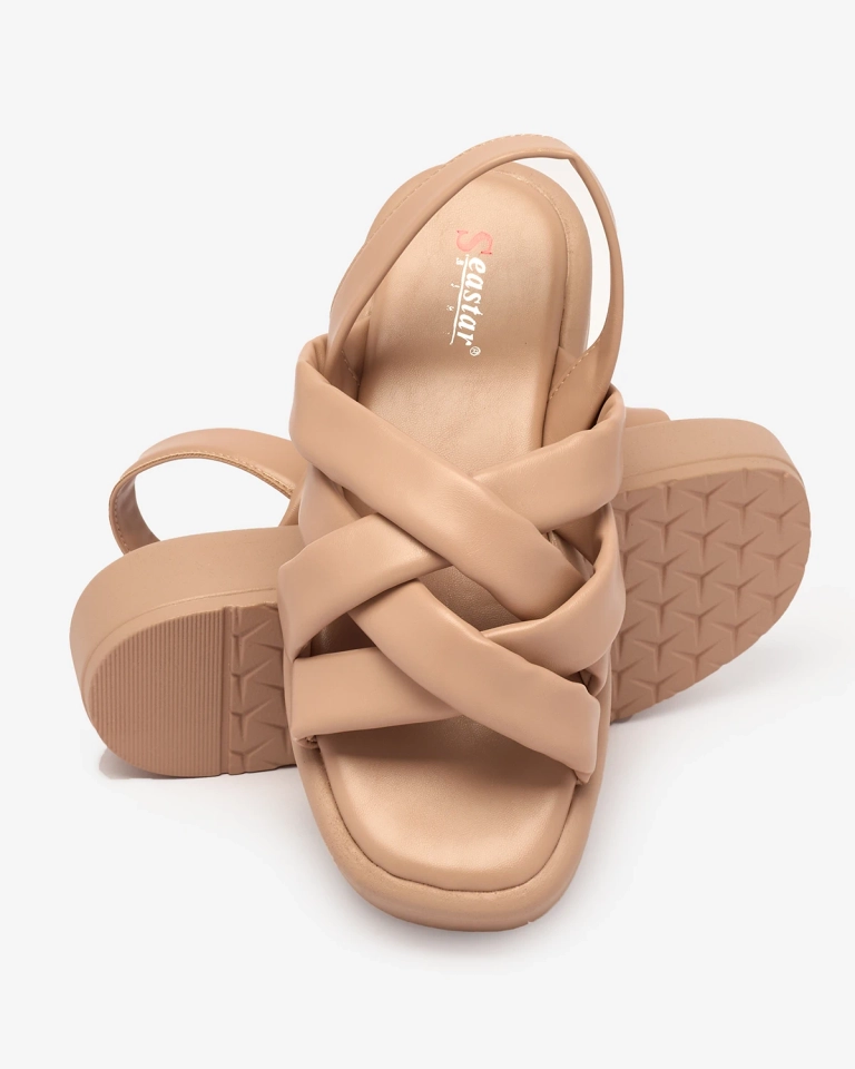 OUTLET Royalfashion Dámské sandály z ekokůže na platformě v barvě camel Iwenika