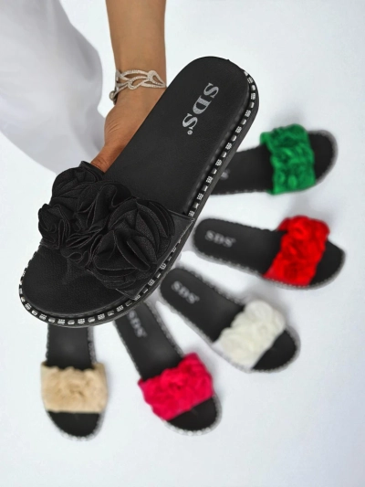 Royalfashion Dámské pantofle s plochou podrážkou Flora Verde