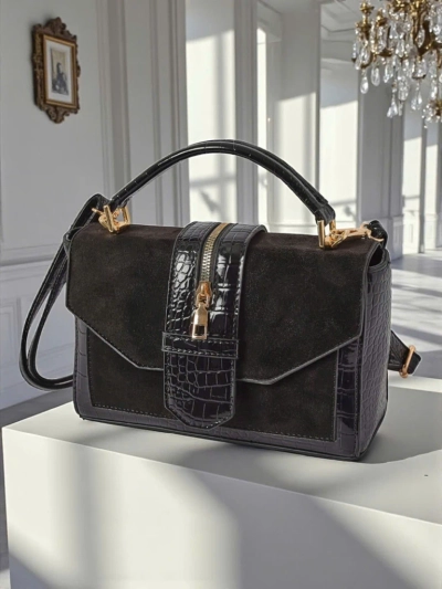 Жіноча сумка Cassia Nero класична чорна екошкіра замшева стильна