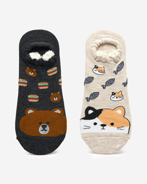 Бежеві та сірі жіночі шкарпетки з принтом 2/уп. - Нижня білизна