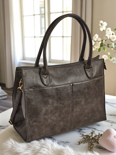 Dámská kožená kabelka Etruria Classica Elegante šedá 41x31x14 cm