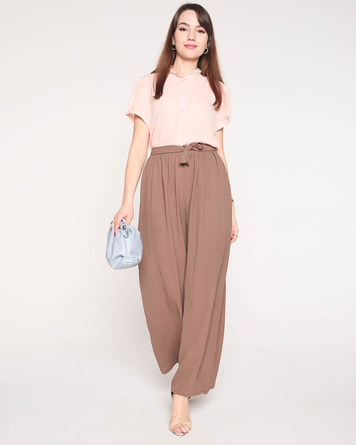 Широкі жіночі брюки палаццо коричневого кольору - Одяг