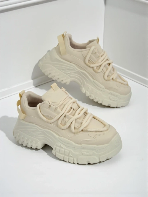 Жіночі бежеві снікерси Athenia з екошкіри на платформі 6,5 см