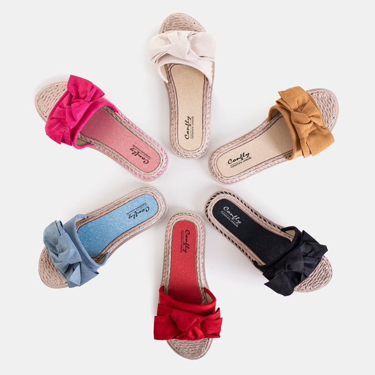 Fuchsie dámské pantofle s mašlí Foas - obuv