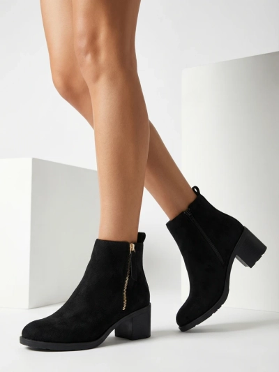 Royalfashion Černé dámské nízké kozačky na jehlovém podpatku z eko semiše Rejerry