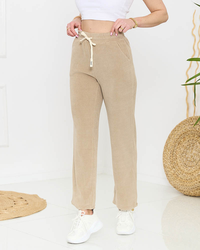 Dámské široké manšestrové kalhoty ve světle hnědé barvě - Oblečení