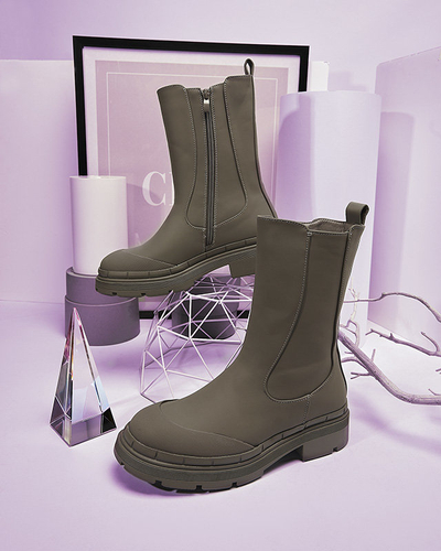 OUTLET Dámské zateplené vysoké kozačky v khaki barvě Jori - Obuv