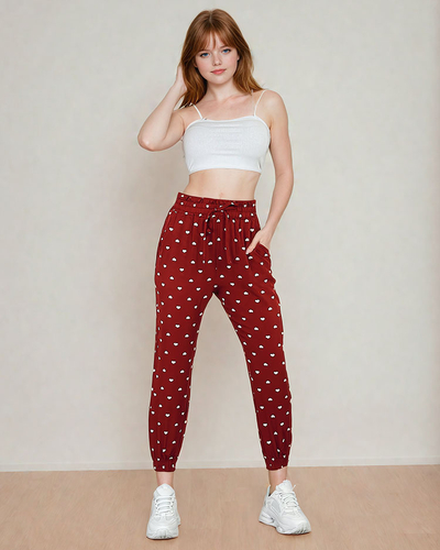 Royalfashion Dámské látkové kalhoty se srdíčky