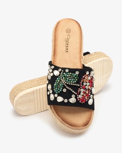 OUTLET Royalfashion Чорні жіночі шльопанці з декором Awadeka