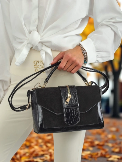 Жіноча сумка Cassia Nero класична чорна екошкіра замшева стильна