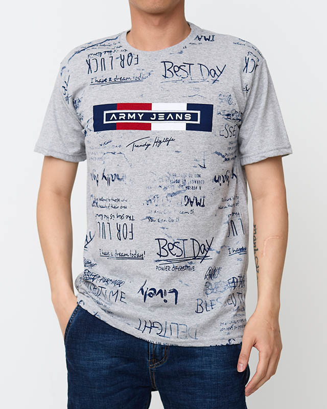 Pánské tričko s šedým potiskem - Oblečení