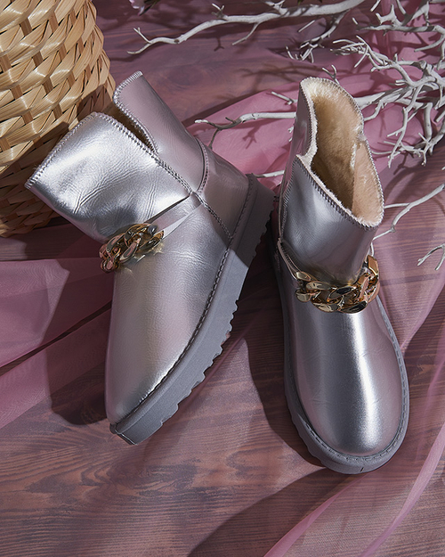 Жіночі лаковані снігоступи з екошкіри сріблястого кольору Plerussi- Footwear