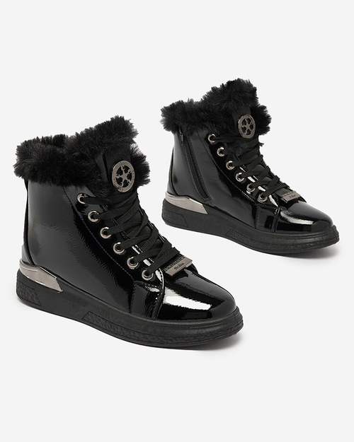 Royalfashion Лаковані чорні жіночі утеплені кросівки Rebucca
