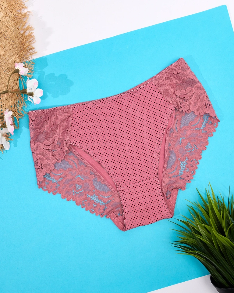 Tmavě růžové dámské kalhotky s puntíkovým potiskem - spodní prádlo