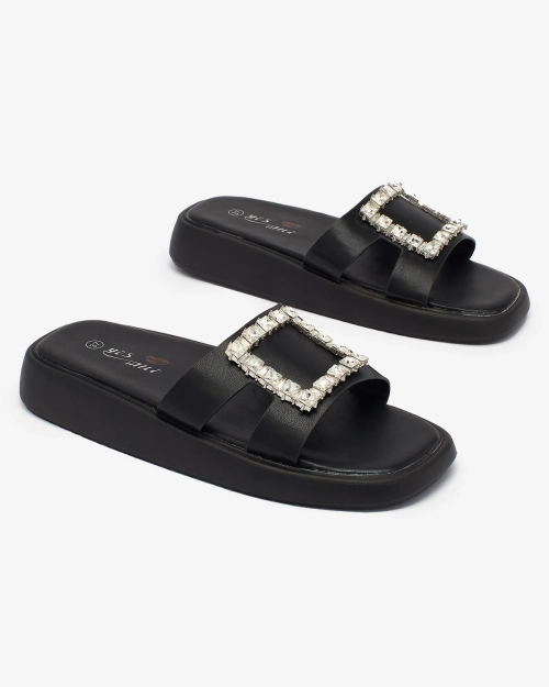 Жіночі шльопанці Royalfashion чорні з кристалами Telika