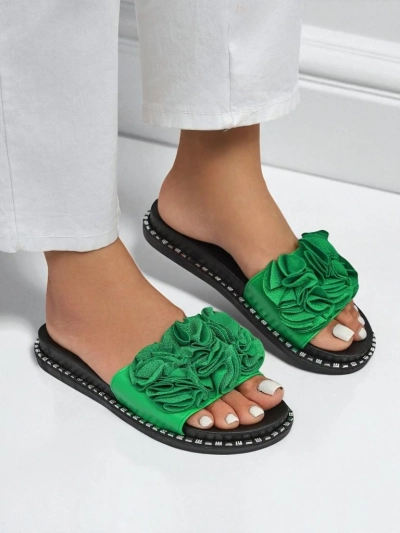 Royalfashion Dámské pantofle s plochou podrážkou Flora Verde