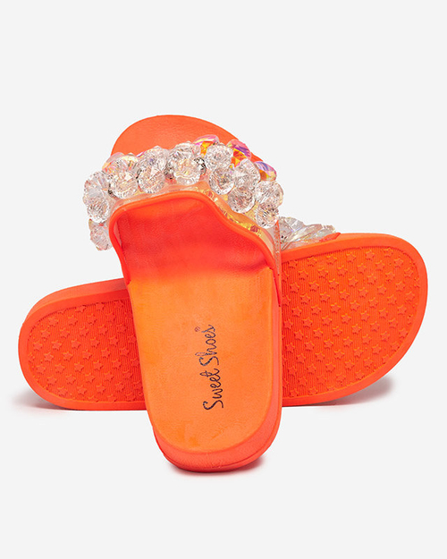 Помаранчеві жіночі гумові шльопанці зі стразами Omisa