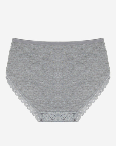Šedé dámské bavlněné kalhotky s krajkou PLUS SIZE - Spodní prádlo
