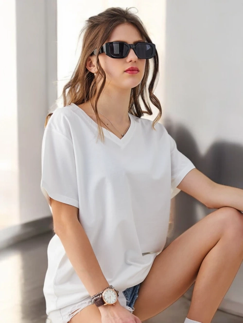 Royalfashion Жіноча бавовняна Casual Туніка з V-подібним вирізом