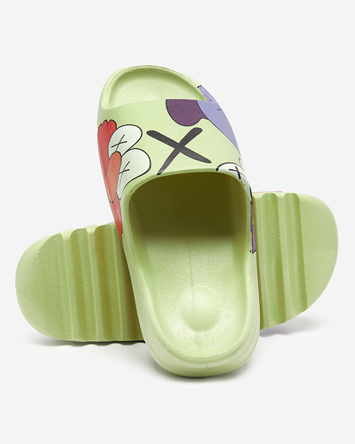Зелені жіночі резинові шльопанці з принтом Pfizz