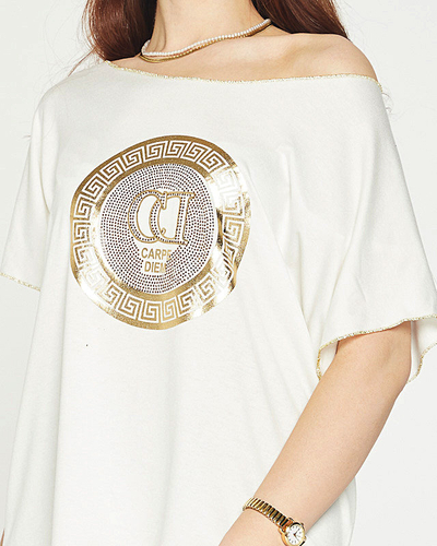 Bílé dámské tričko se zlatým potiskem a kubickými zirkony - Oblečení