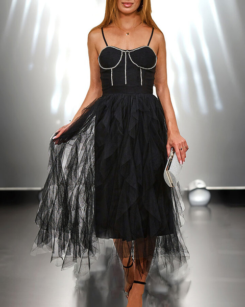 Royalfashion Чорна жіноча сукня міді з фатином