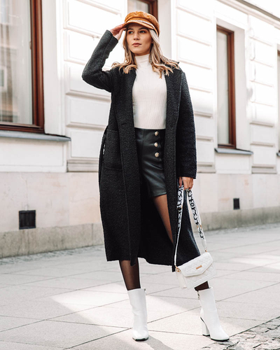 Чорна жіноча дублянка до щиколотки - Одяг