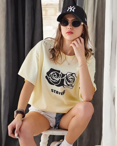 Royalfashion Жіноча бавовняна футболка з рожевою квіткою