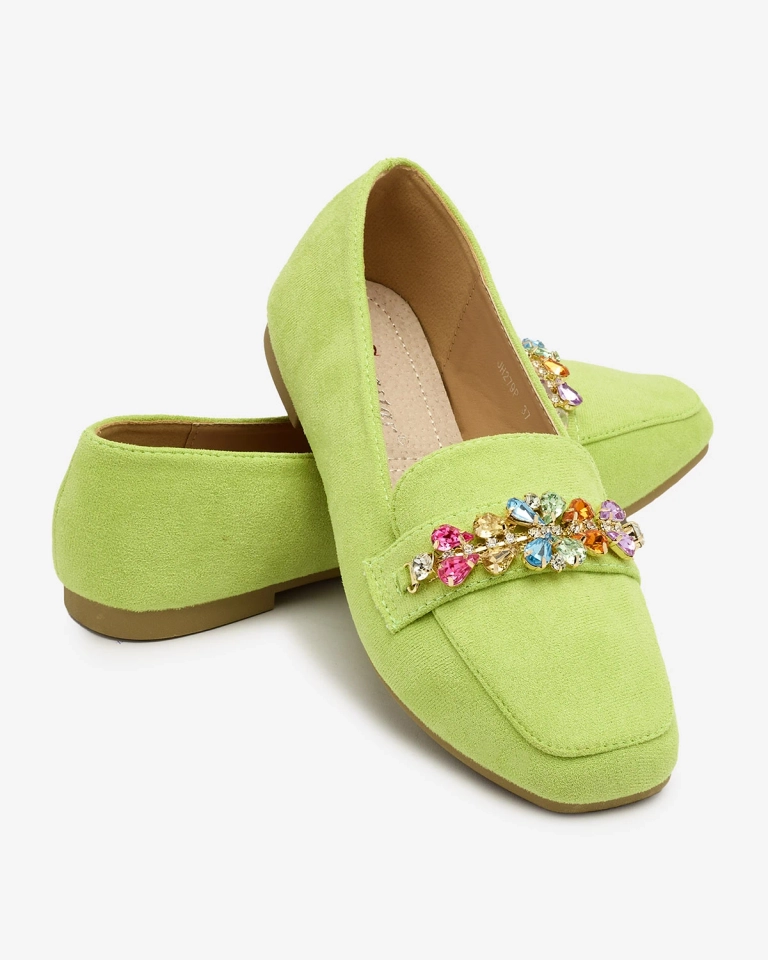 Royalfashion Neonově zelené dámské mokasíny s krystaly Olkeri