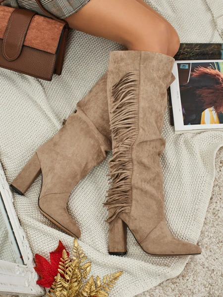 Dámské eko semišové kozačky s třásněmi Solnytte