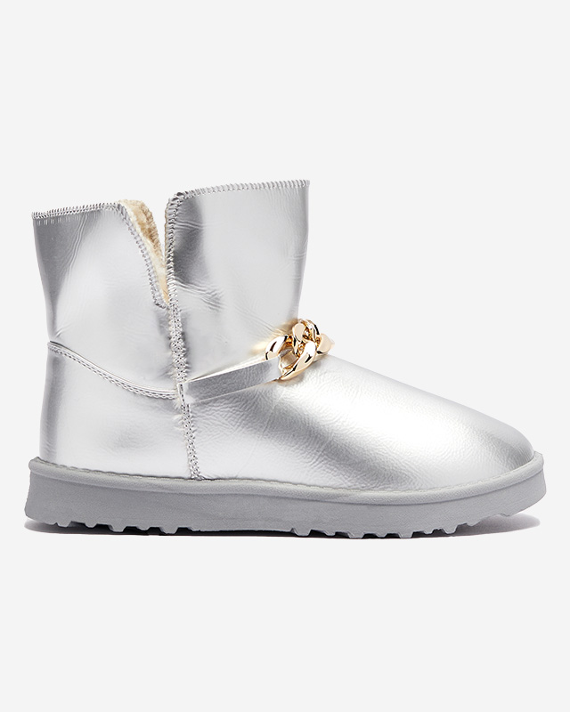 Dámské lakované sněhule z ekokůže ve stříbrné barvě Plerussi- Obuv