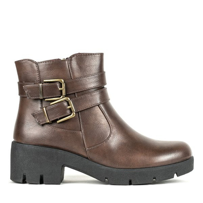 Brązowe botki na niskim słupku Domeferra - Obuwie