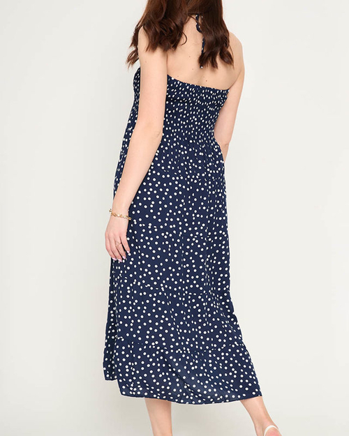 Темно-синя жіноча сукня міді в горошок PLUS SIZE