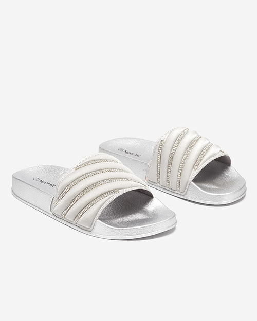 Срібні жіночі тапочки з фіанітом Mytaris - Взуття